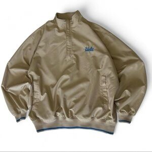Vtg UCLA Bruins Tan Light Blue Spell-out Quarter-zip Jacket Size XL Campus Drive
